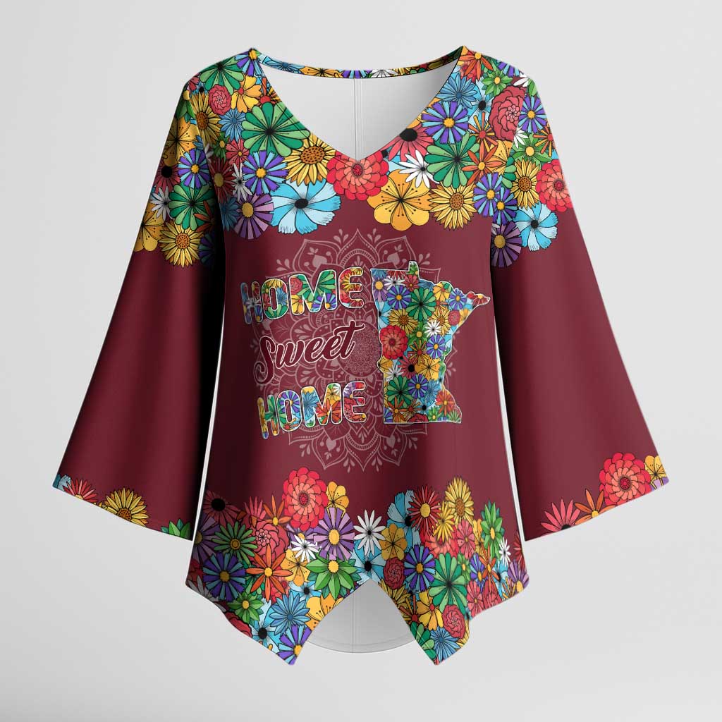 Home Sweet Home Minnesota Flower Christmas Kimono Sleeve Blouse Xmas Holiday Patterns - Wonder Print Shop