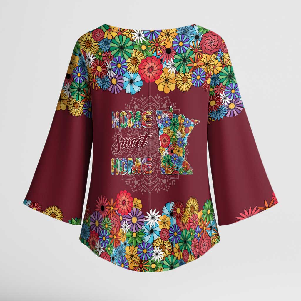 Home Sweet Home Minnesota Flower Christmas Kimono Sleeve Blouse Xmas Holiday Patterns - Wonder Print Shop