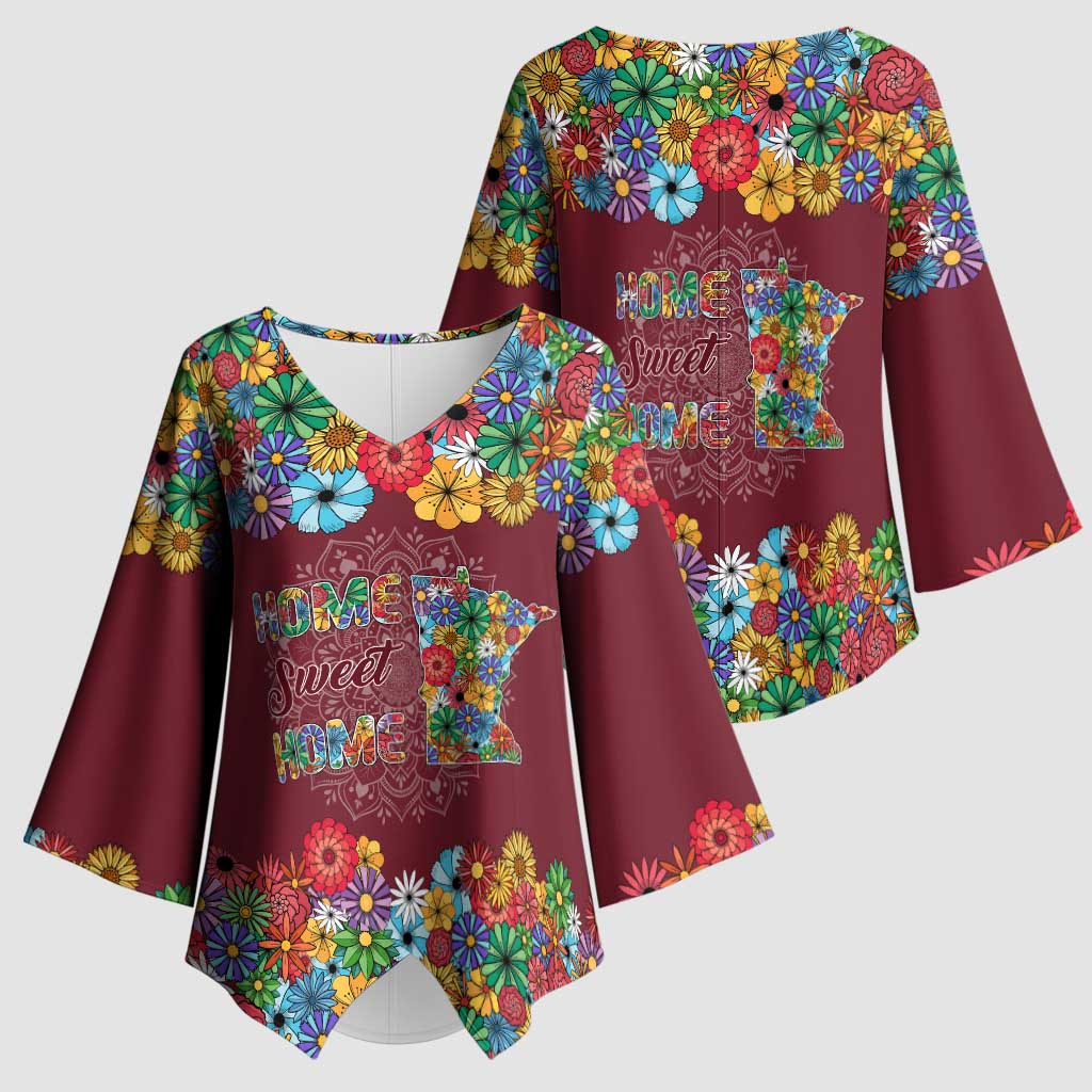 Home Sweet Home Minnesota Flower Christmas Kimono Sleeve Blouse Xmas Holiday Patterns - Wonder Print Shop