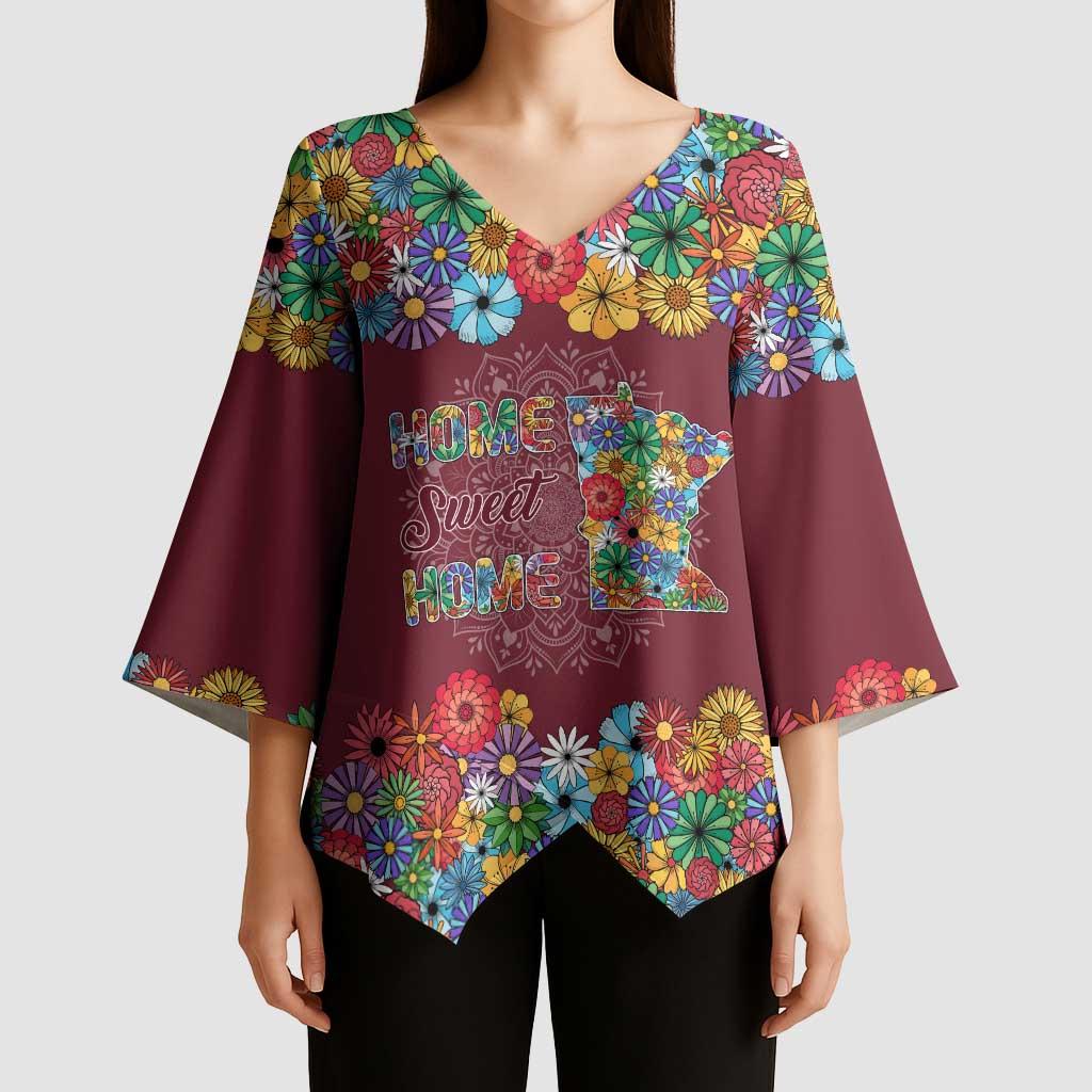 Home Sweet Home Minnesota Flower Christmas Kimono Sleeve Blouse Xmas Holiday Patterns - Wonder Print Shop