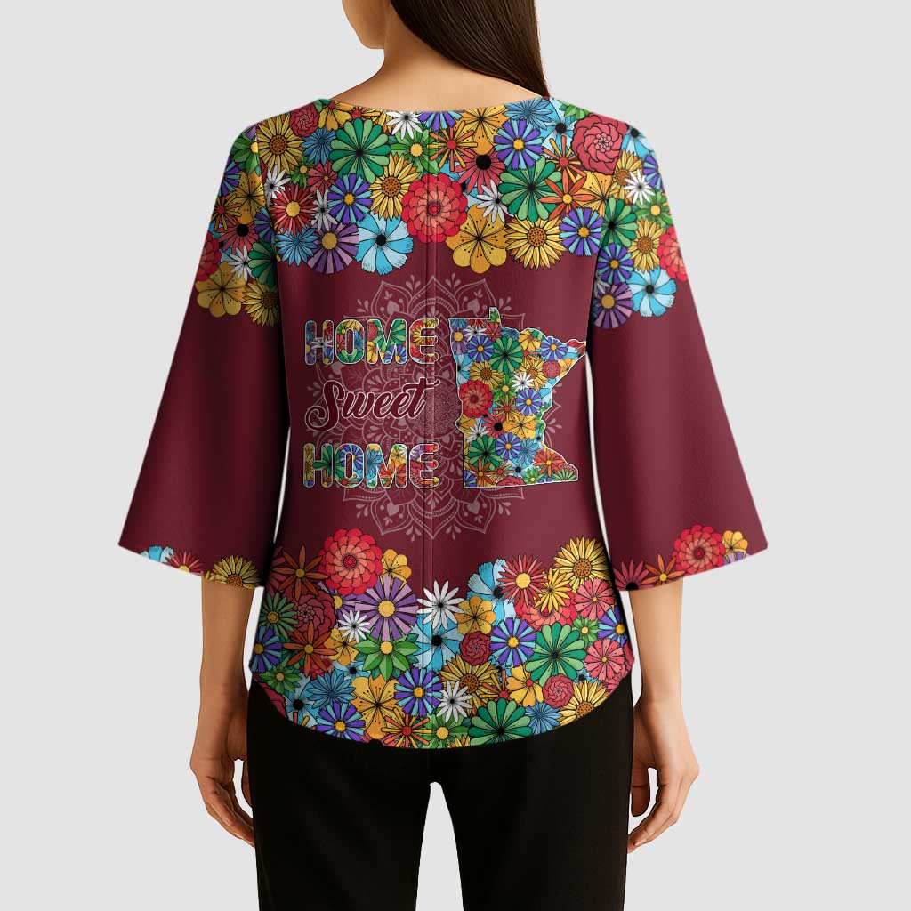 Home Sweet Home Minnesota Flower Christmas Kimono Sleeve Blouse Xmas Holiday Patterns - Wonder Print Shop