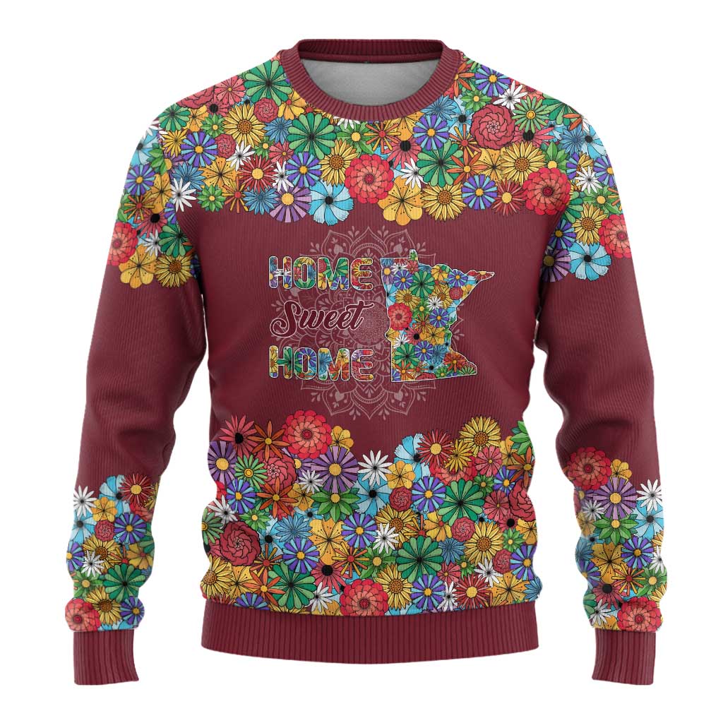Home Sweet Home Minnesota Flower Christmas Ugly Christmas Sweater Xmas Holiday Patterns - Wonder Print Shop