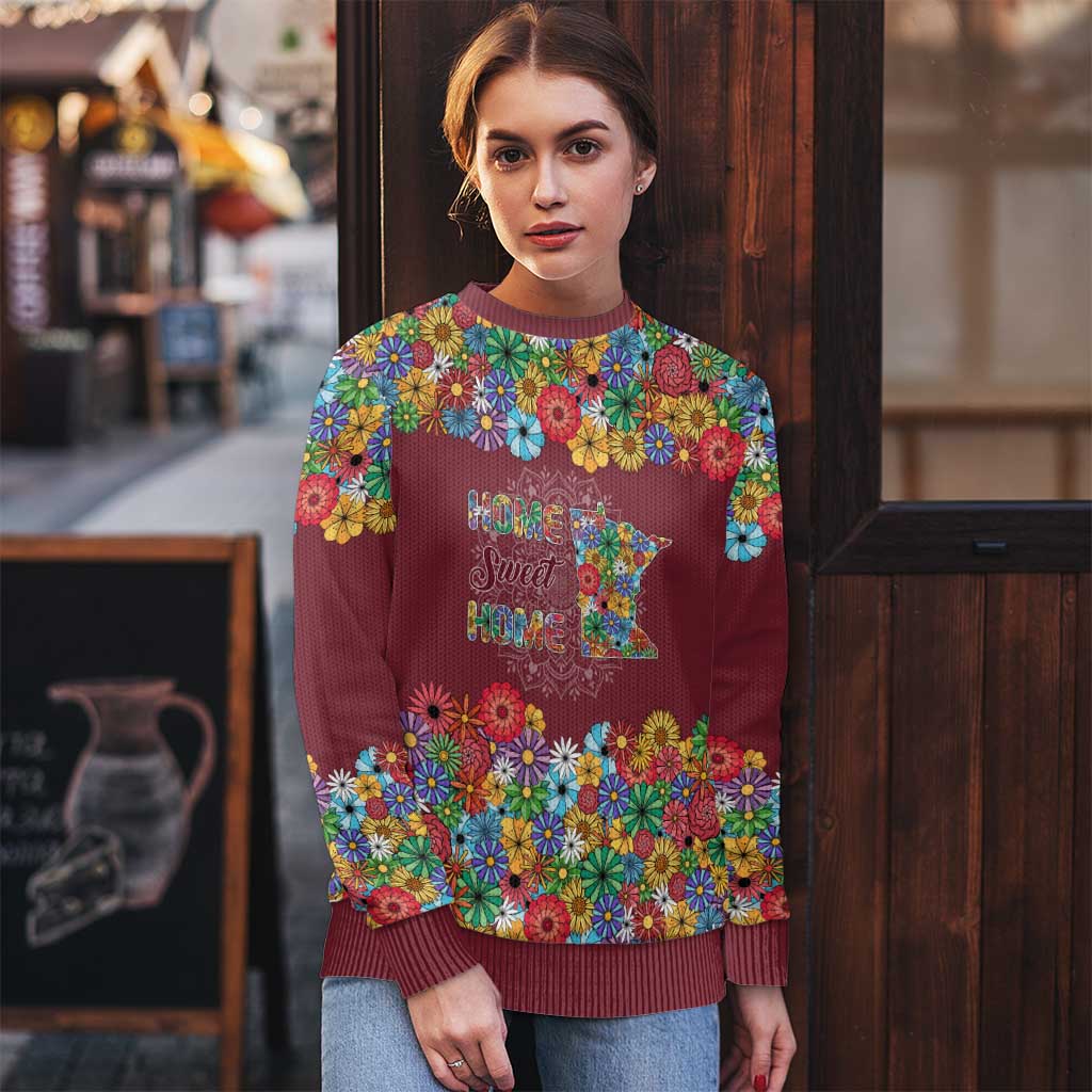 Home Sweet Home Minnesota Flower Christmas Ugly Christmas Sweater Xmas Holiday Patterns - Wonder Print Shop