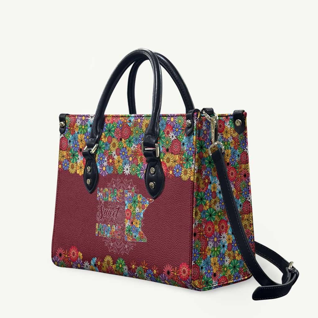 Home Sweet Home Minnesota Flower Christmas Leather Bag Xmas Holiday Patterns - Wonder Print Shop