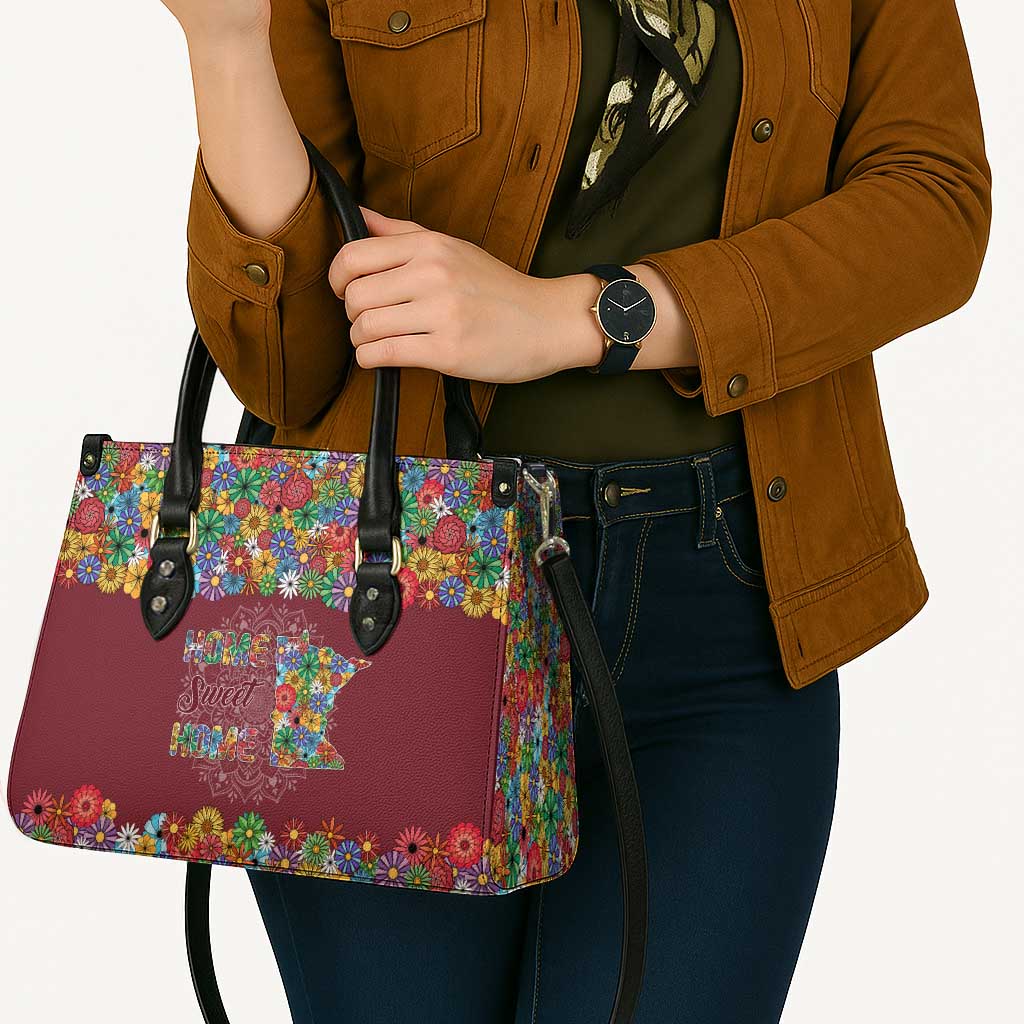 Home Sweet Home Minnesota Flower Christmas Leather Bag Xmas Holiday Patterns - Wonder Print Shop
