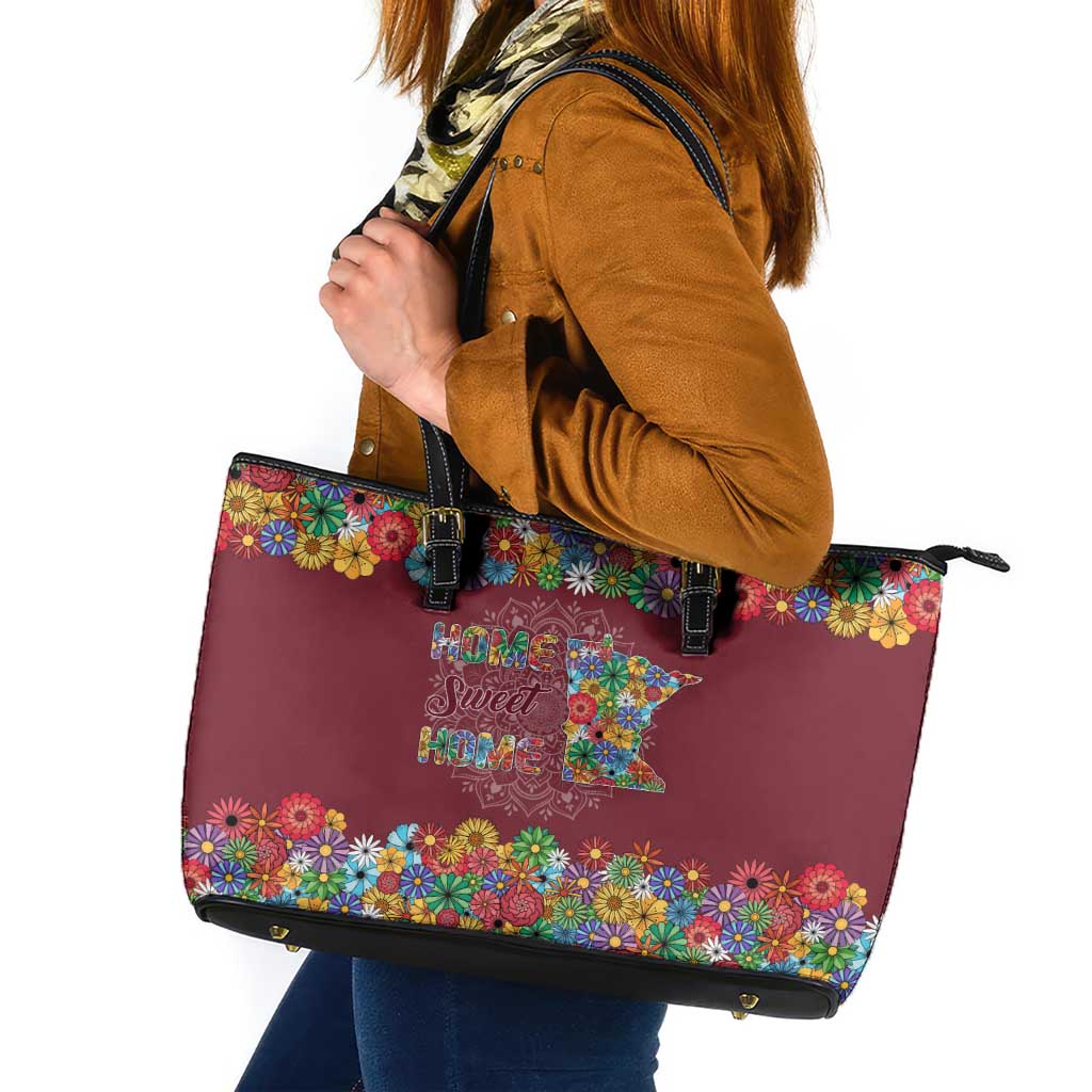 Home Sweet Home Minnesota Flower Christmas Leather Tote Bag Xmas Holiday Patterns - Wonder Print Shop