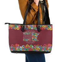 Home Sweet Home Minnesota Flower Christmas Leather Tote Bag Xmas Holiday Patterns - Wonder Print Shop