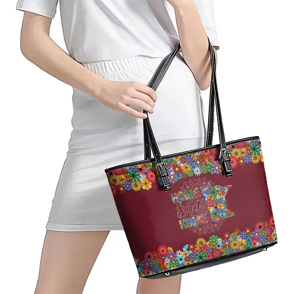 Home Sweet Home Minnesota Flower Christmas Leather Tote Bag Xmas Holiday Patterns - Wonder Print Shop
