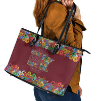 Home Sweet Home Minnesota Flower Christmas Leather Tote Bag Xmas Holiday Patterns - Wonder Print Shop