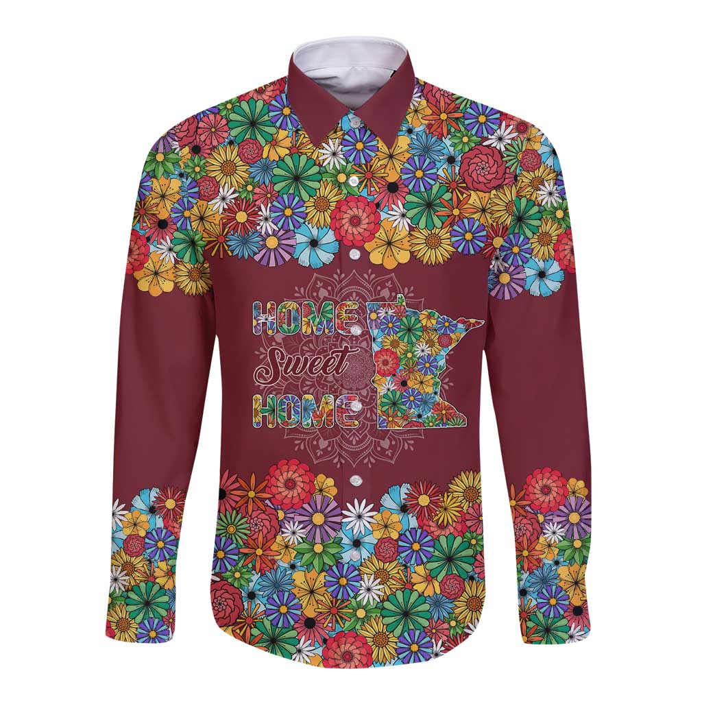 Home Sweet Home Minnesota Flower Christmas Long Sleeve Button Shirt Xmas Holiday Patterns - Wonder Print Shop