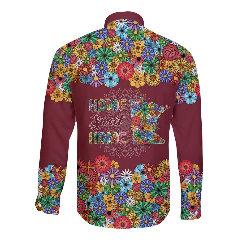 Home Sweet Home Minnesota Flower Christmas Long Sleeve Button Shirt Xmas Holiday Patterns - Wonder Print Shop