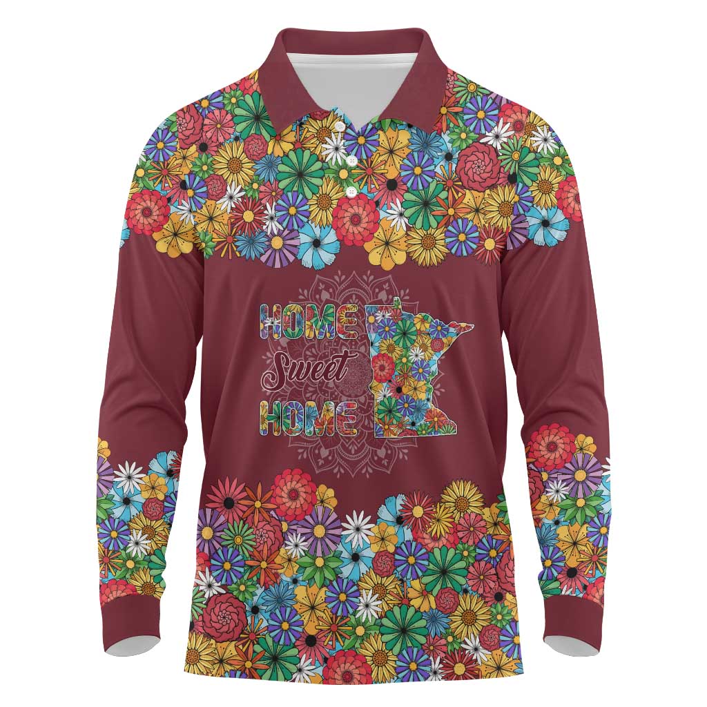Home Sweet Home Minnesota Flower Christmas Long Sleeve Polo Shirt Xmas Holiday Patterns - Wonder Print Shop