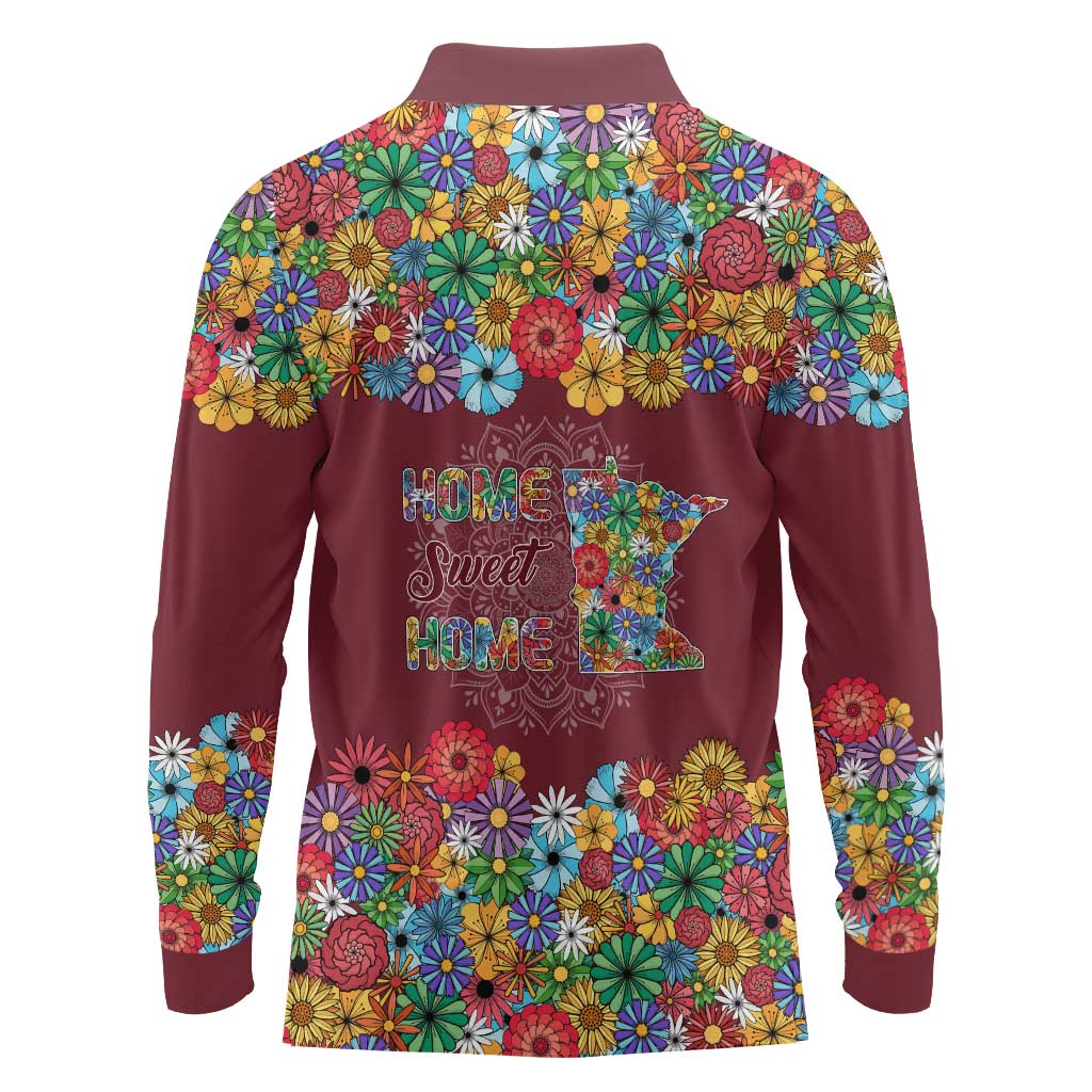 Home Sweet Home Minnesota Flower Christmas Long Sleeve Polo Shirt Xmas Holiday Patterns - Wonder Print Shop
