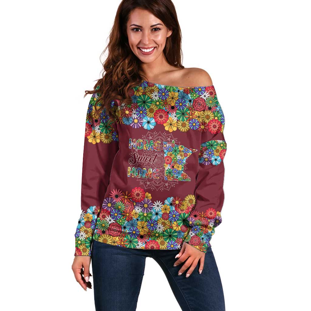 Home Sweet Home Minnesota Flower Christmas Off Shoulder Sweater Xmas Holiday Patterns - Wonder Print Shop