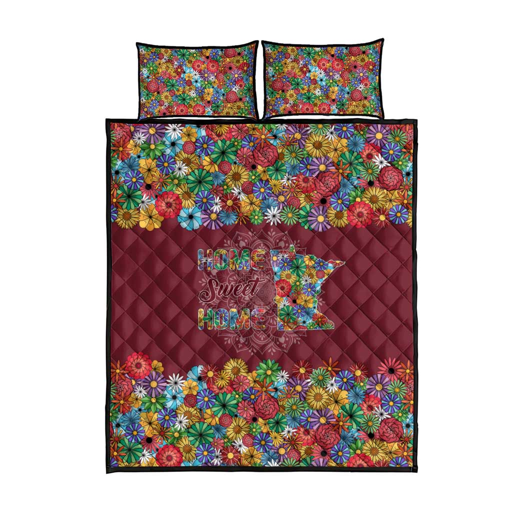 Home Sweet Home Minnesota Flower Christmas Quilt Bed Set Xmas Holiday Patterns - Wonder Print Shop