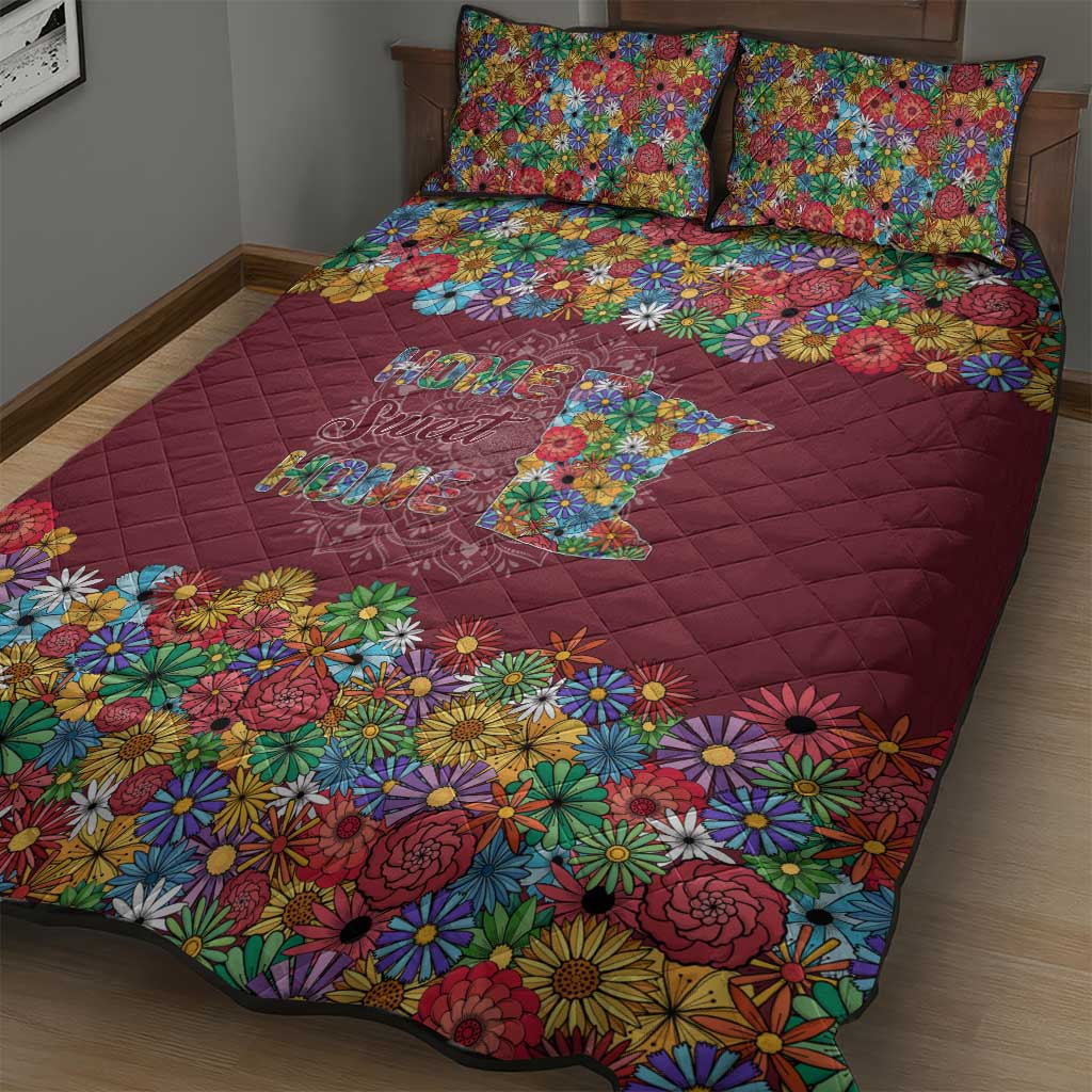 Home Sweet Home Minnesota Flower Christmas Quilt Bed Set Xmas Holiday Patterns - Wonder Print Shop