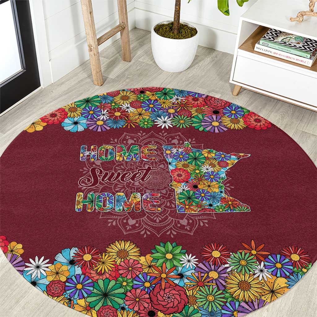 Home Sweet Home Minnesota Flower Christmas Round Carpet Xmas Holiday Patterns - Wonder Print Shop