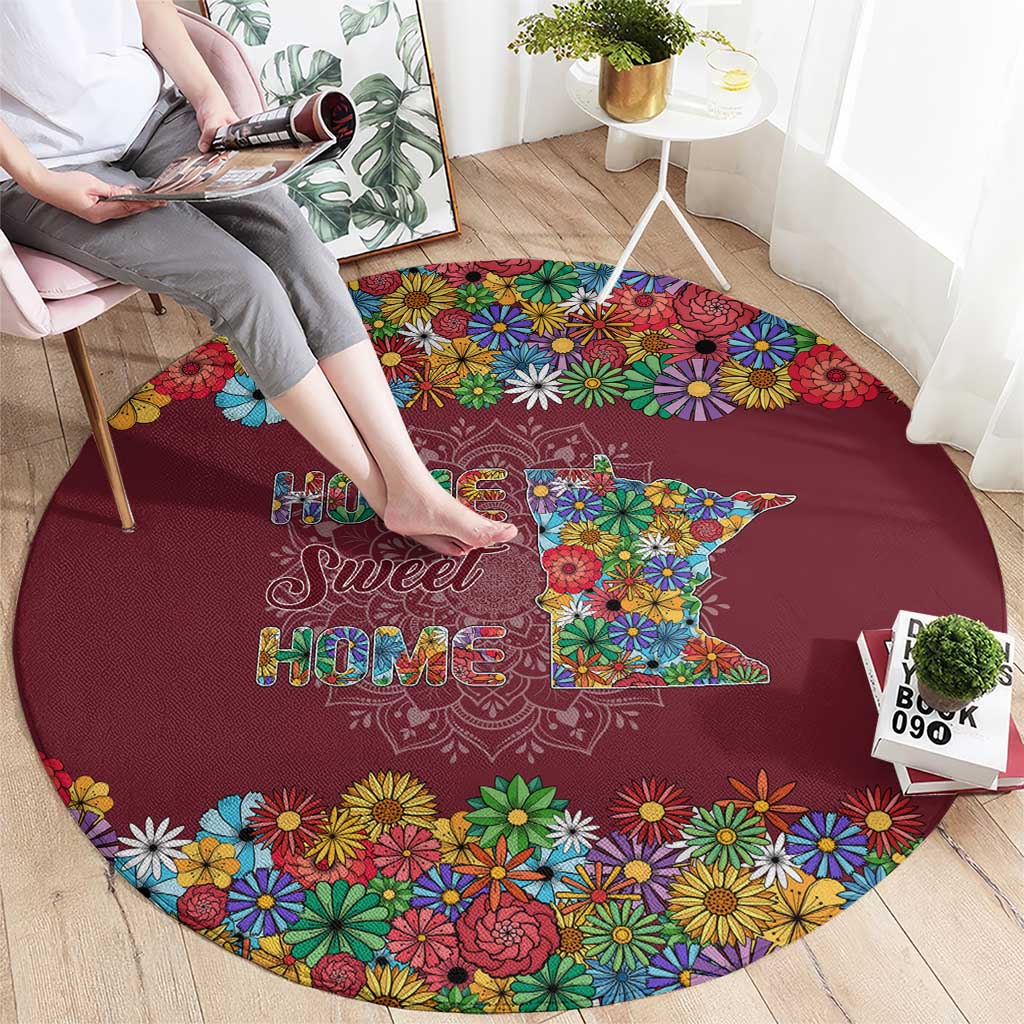 Home Sweet Home Minnesota Flower Christmas Round Carpet Xmas Holiday Patterns - Wonder Print Shop