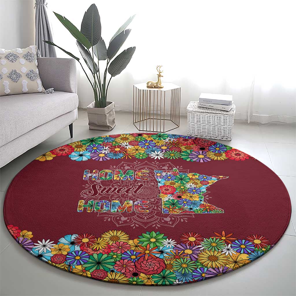 Home Sweet Home Minnesota Flower Christmas Round Carpet Xmas Holiday Patterns - Wonder Print Shop