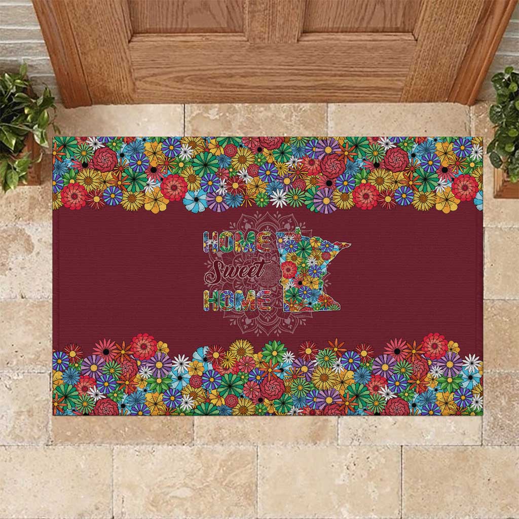 Home Sweet Home Minnesota Flower Christmas Rubber Doormat Xmas Holiday Patterns - Wonder Print Shop