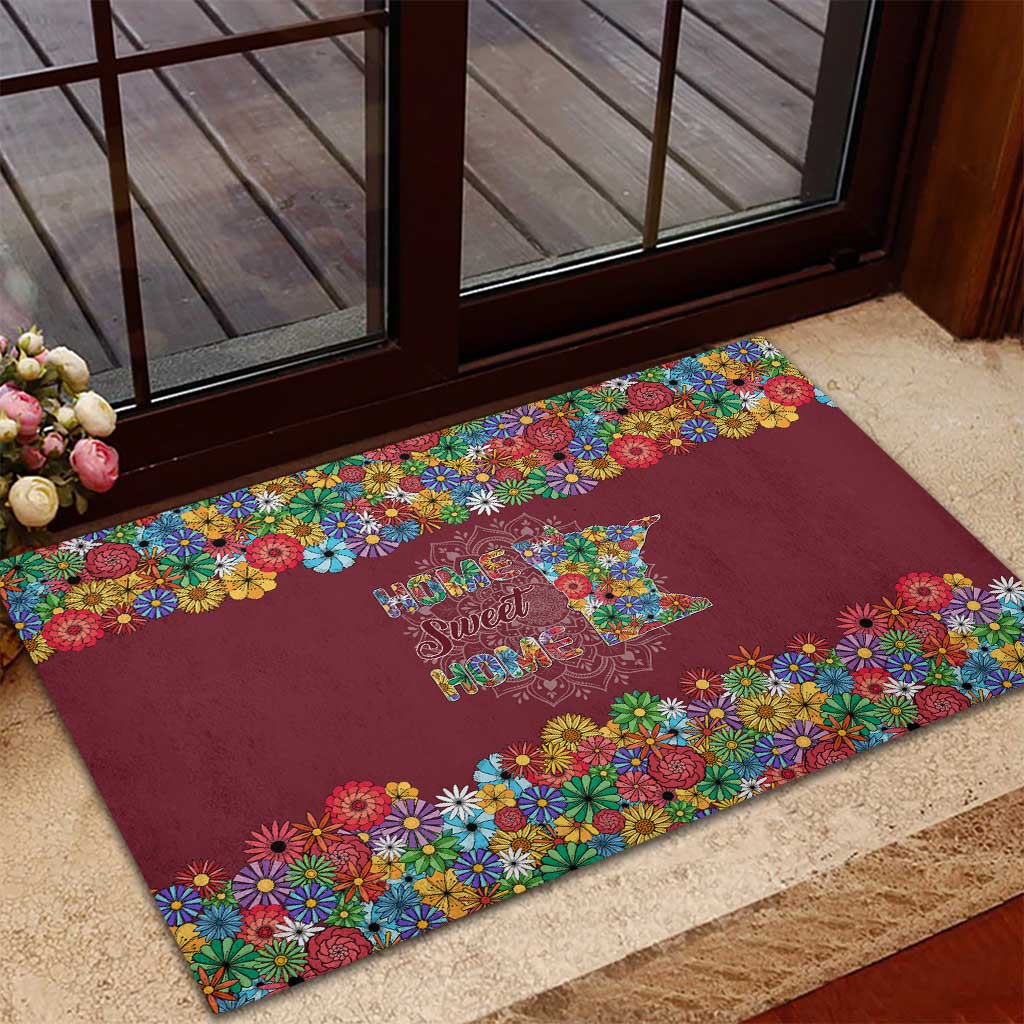 Home Sweet Home Minnesota Flower Christmas Rubber Doormat Xmas Holiday Patterns - Wonder Print Shop