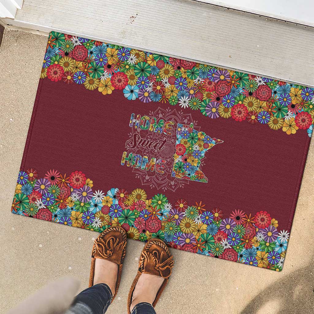 Home Sweet Home Minnesota Flower Christmas Rubber Doormat Xmas Holiday Patterns - Wonder Print Shop