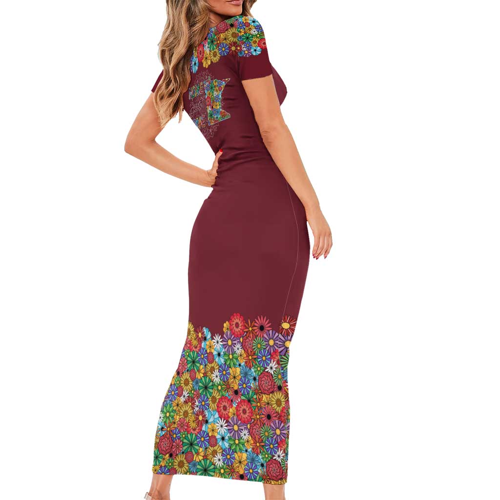 Home Sweet Home Minnesota Flower Christmas Short Sleeve Bodycon Dress Xmas Holiday Patterns - Wonder Print Shop