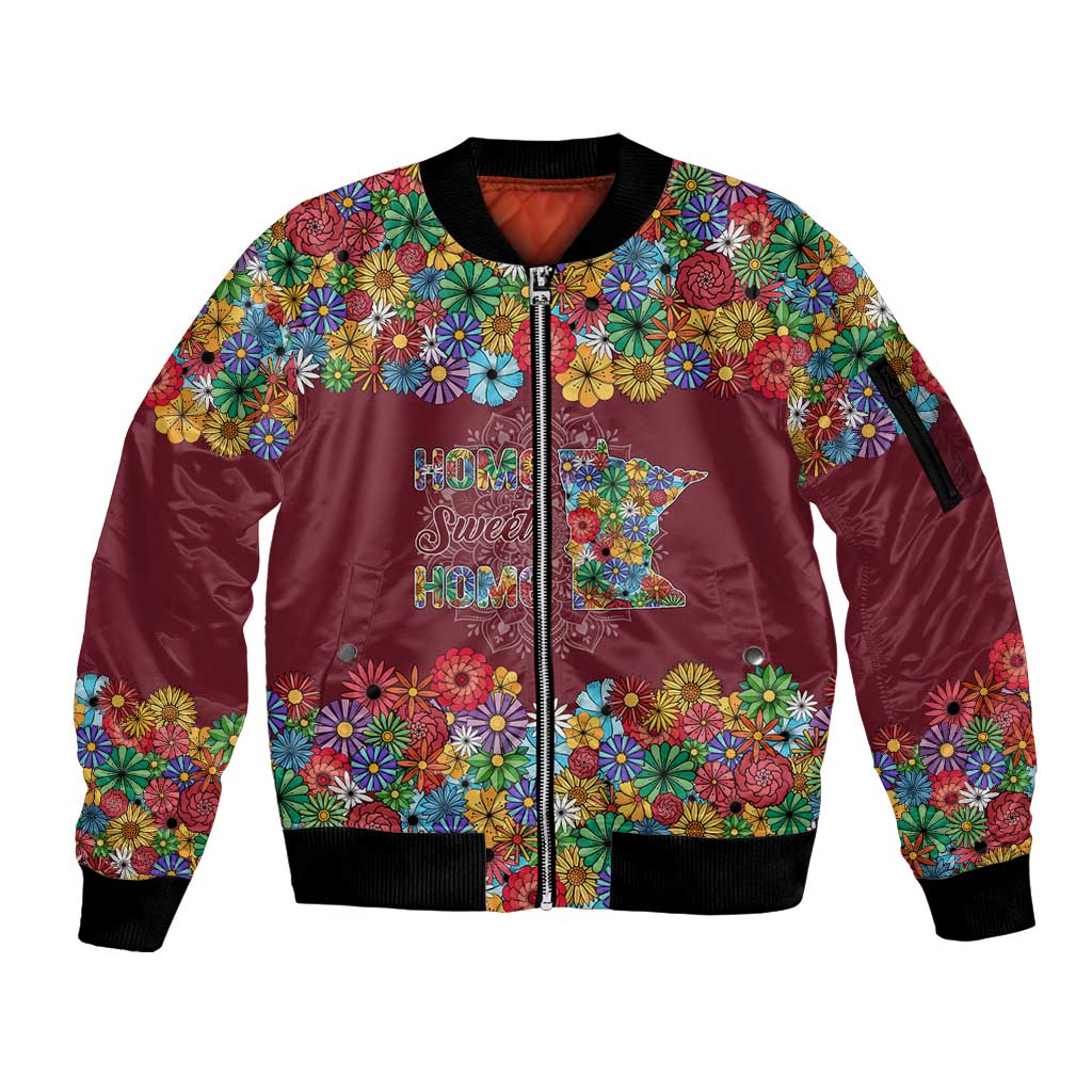 Home Sweet Home Minnesota Flower Christmas Sleeve Zip Bomber Jacket Xmas Holiday Patterns - Wonder Print Shop