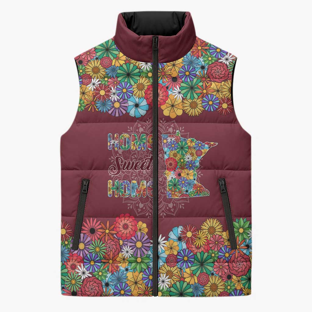 Home Sweet Home Minnesota Flower Christmas Sleeveless Puffer Jacket Xmas Holiday Patterns - Wonder Print Shop