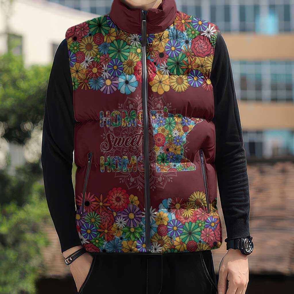 Home Sweet Home Minnesota Flower Christmas Sleeveless Puffer Jacket Xmas Holiday Patterns - Wonder Print Shop