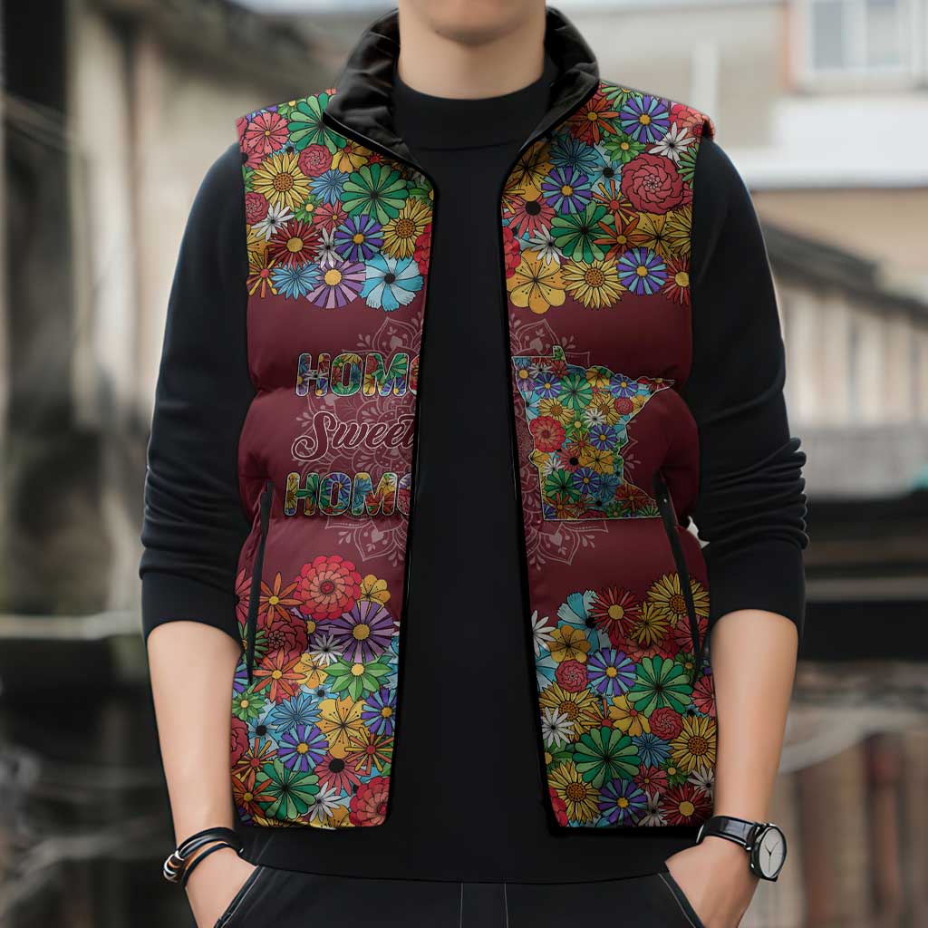 Home Sweet Home Minnesota Flower Christmas Sleeveless Puffer Jacket Xmas Holiday Patterns - Wonder Print Shop