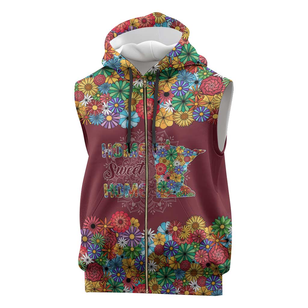 Home Sweet Home Minnesota Flower Christmas Sleeveless Zip Hoodie Xmas Holiday Patterns - Wonder Print Shop