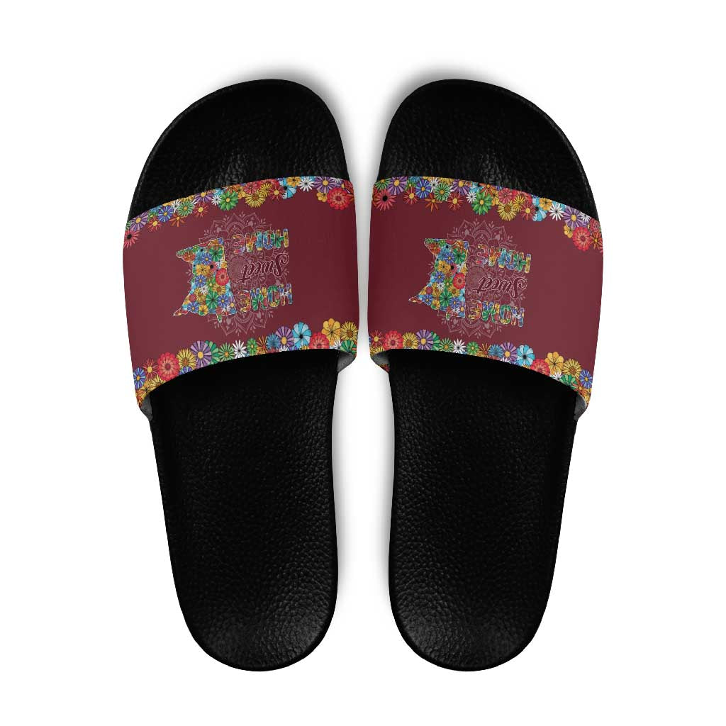 Home Sweet Home Minnesota Flower Christmas Slide Sandals Xmas Holiday Patterns - Wonder Print Shop