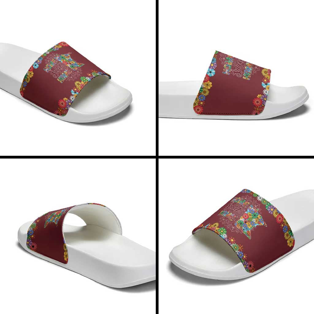 Home Sweet Home Minnesota Flower Christmas Slide Sandals Xmas Holiday Patterns - Wonder Print Shop