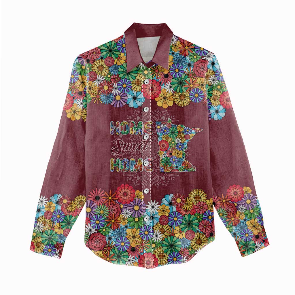 Home Sweet Home Minnesota Flower Christmas Women Casual Shirt Xmas Holiday Patterns - Wonder Print Shop