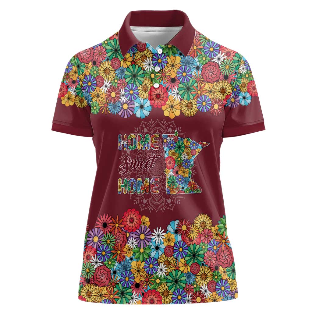 Home Sweet Home Minnesota Flower Christmas Women Polo Shirt Xmas Holiday Patterns - Wonder Print Shop