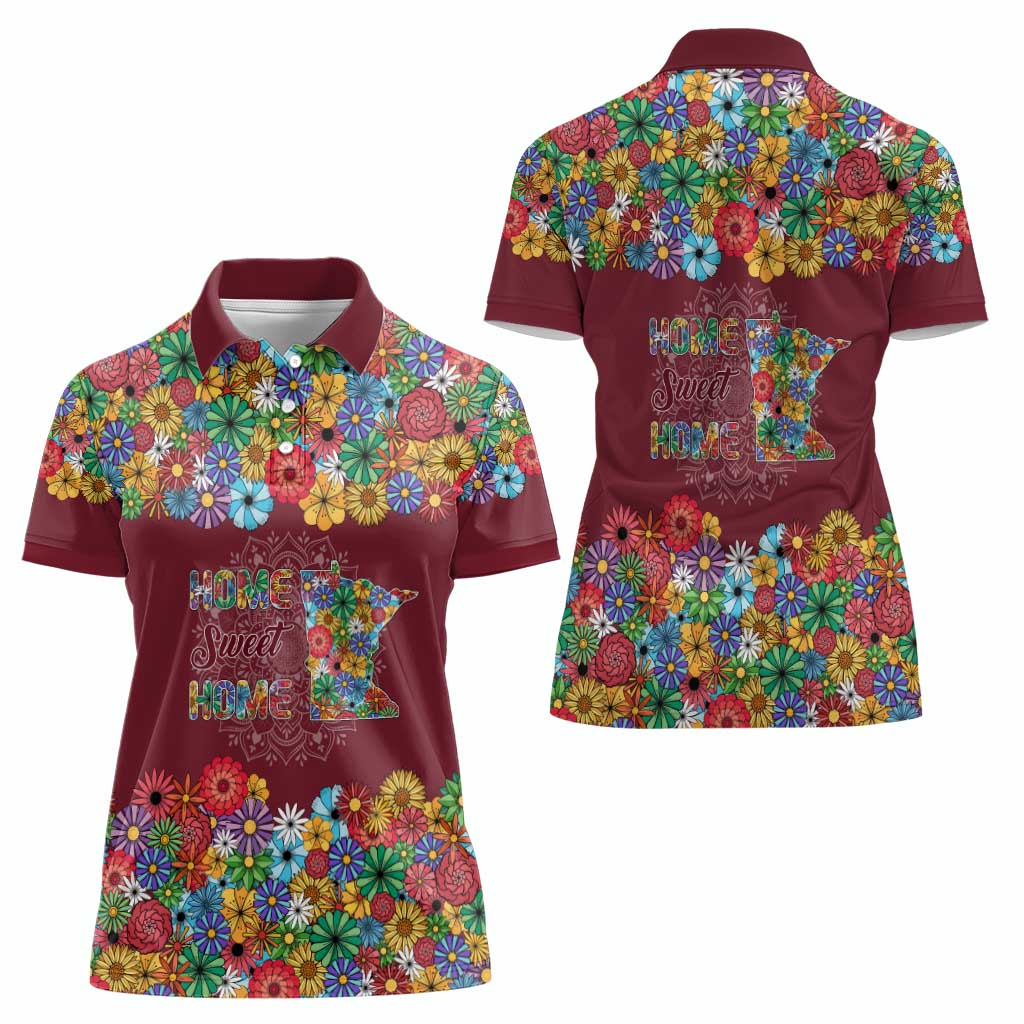 Home Sweet Home Minnesota Flower Christmas Women Polo Shirt Xmas Holiday Patterns - Wonder Print Shop