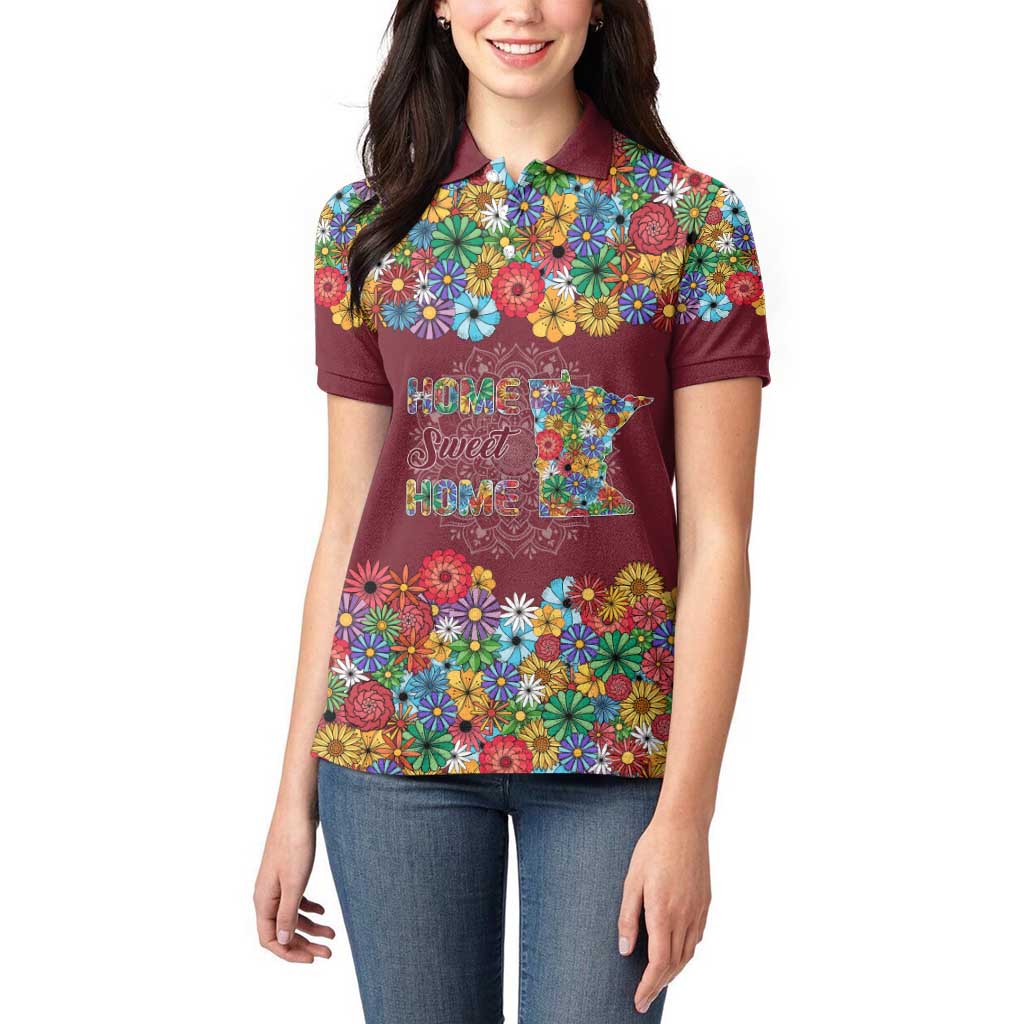 Home Sweet Home Minnesota Flower Christmas Women Polo Shirt Xmas Holiday Patterns - Wonder Print Shop