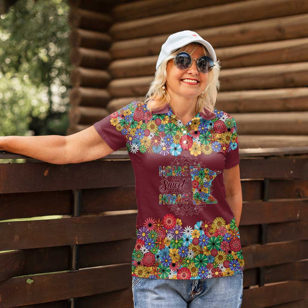 Home Sweet Home Minnesota Flower Christmas Women Polo Shirt Xmas Holiday Patterns - Wonder Print Shop