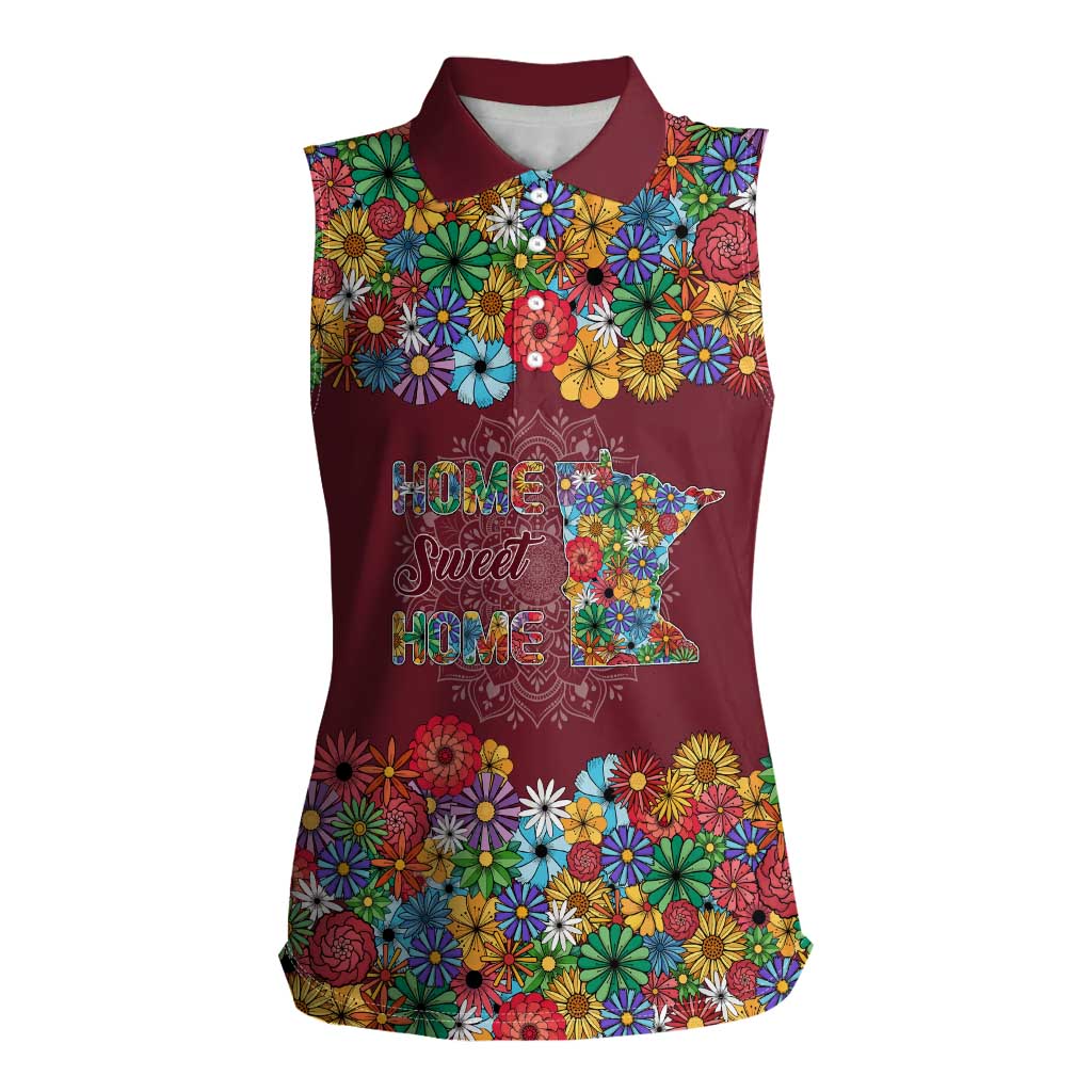 Home Sweet Home Minnesota Flower Christmas Women Sleeveless Polo Shirt Xmas Holiday Patterns - Wonder Print Shop