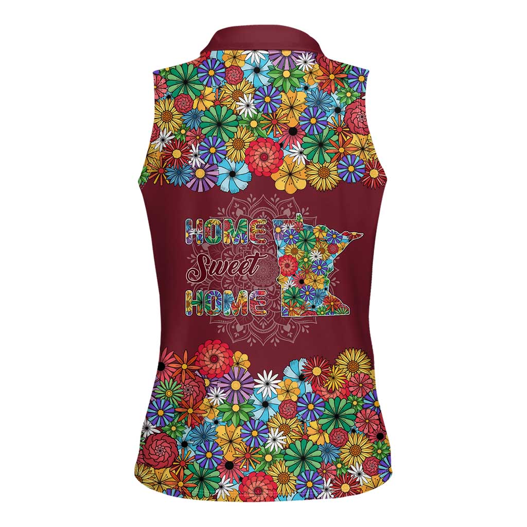 Home Sweet Home Minnesota Flower Christmas Women Sleeveless Polo Shirt Xmas Holiday Patterns - Wonder Print Shop