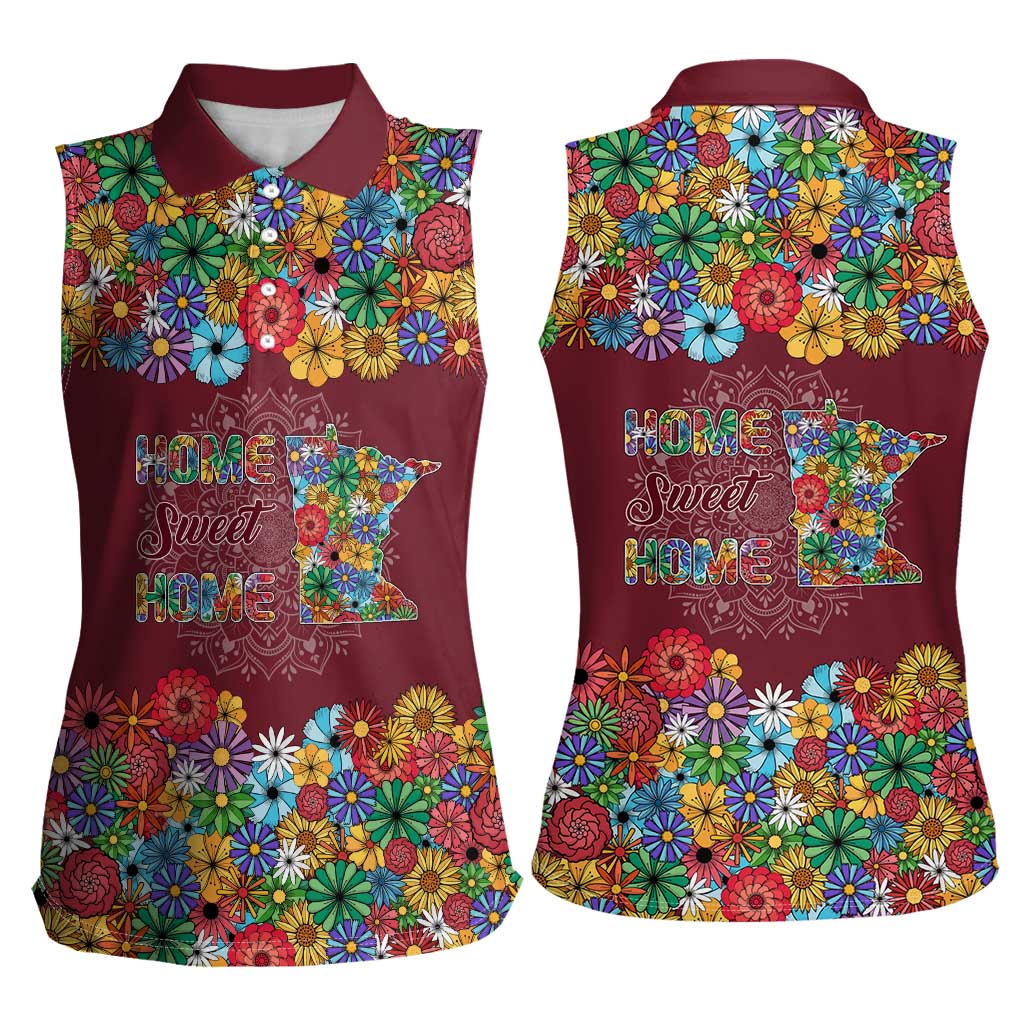 Home Sweet Home Minnesota Flower Christmas Women Sleeveless Polo Shirt Xmas Holiday Patterns - Wonder Print Shop
