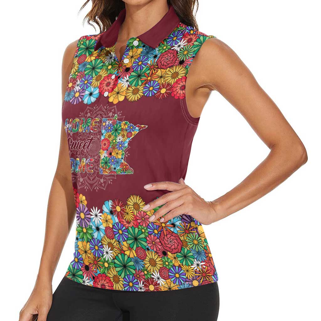 Home Sweet Home Minnesota Flower Christmas Women Sleeveless Polo Shirt Xmas Holiday Patterns - Wonder Print Shop