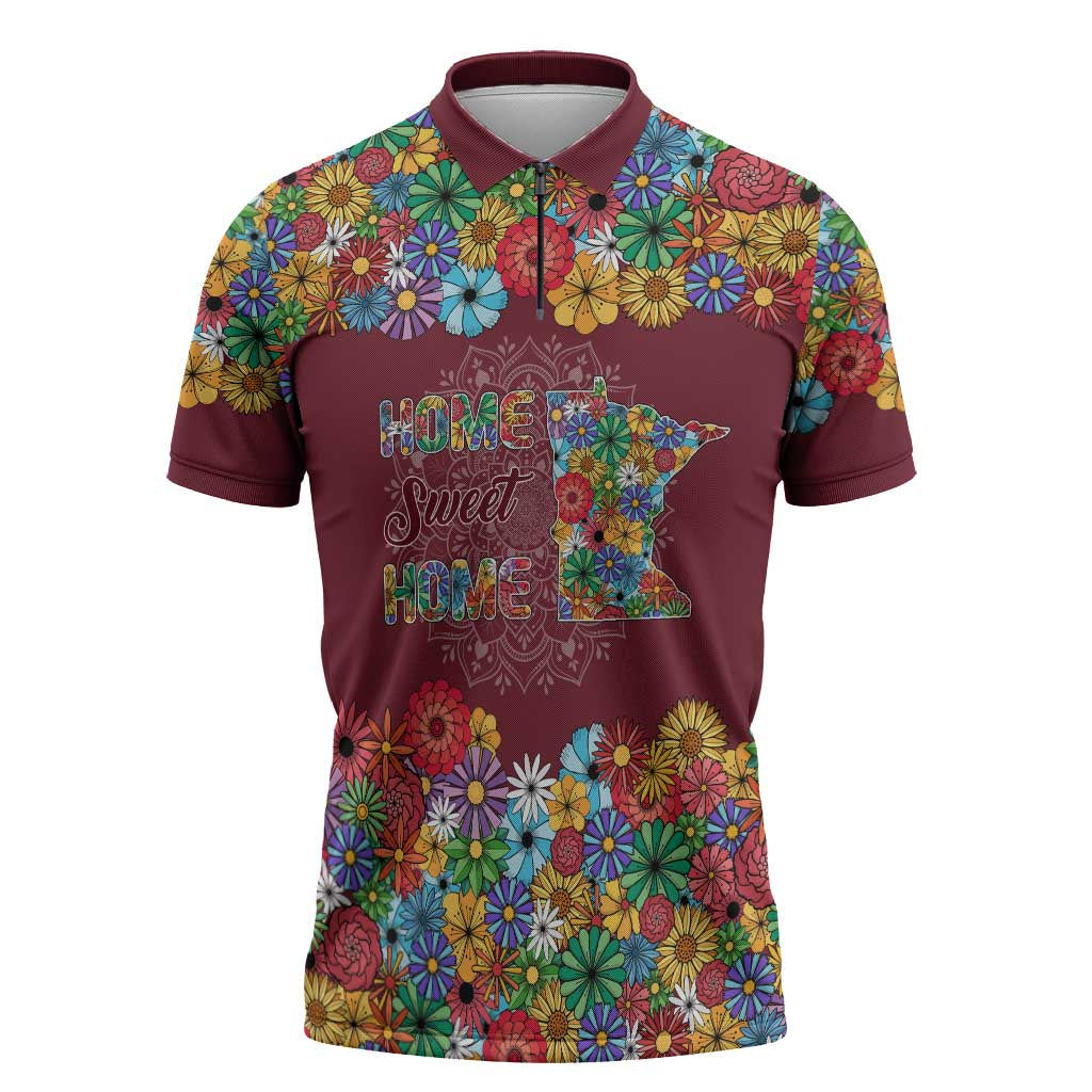 Home Sweet Home Minnesota Flower Christmas Zipper Polo Shirt Xmas Holiday Patterns - Wonder Print Shop