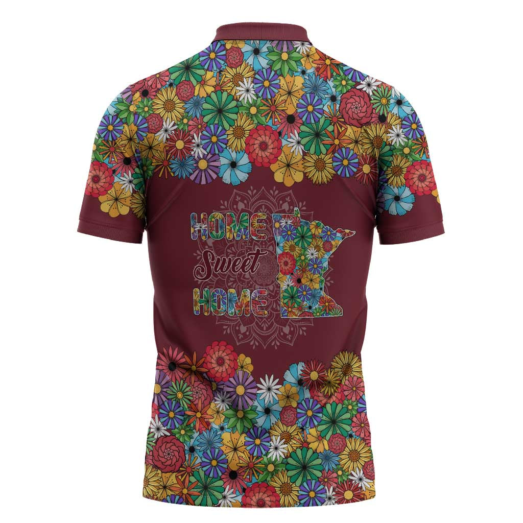 Home Sweet Home Minnesota Flower Christmas Zipper Polo Shirt Xmas Holiday Patterns - Wonder Print Shop