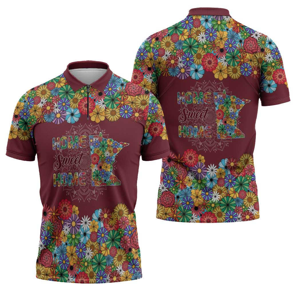 Home Sweet Home Minnesota Flower Christmas Zipper Polo Shirt Xmas Holiday Patterns - Wonder Print Shop