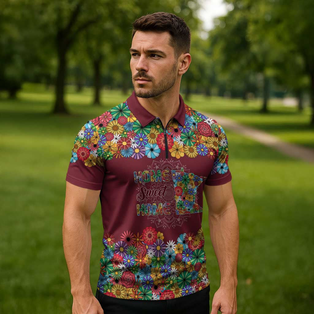 Home Sweet Home Minnesota Flower Christmas Zipper Polo Shirt Xmas Holiday Patterns - Wonder Print Shop