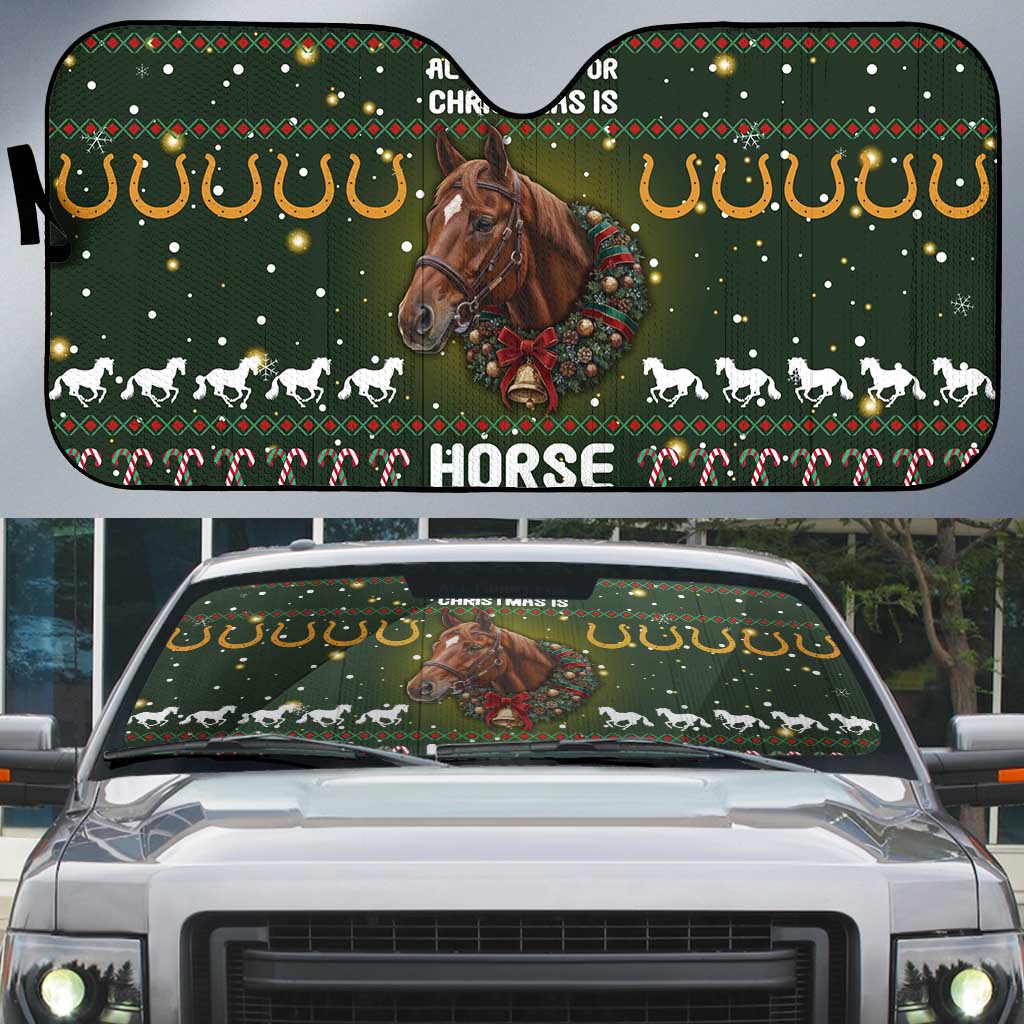 Horse All I Need For Christmas Christmas Auto Sun Shade Xmas Holiday Patterns - Wonder Print Shop