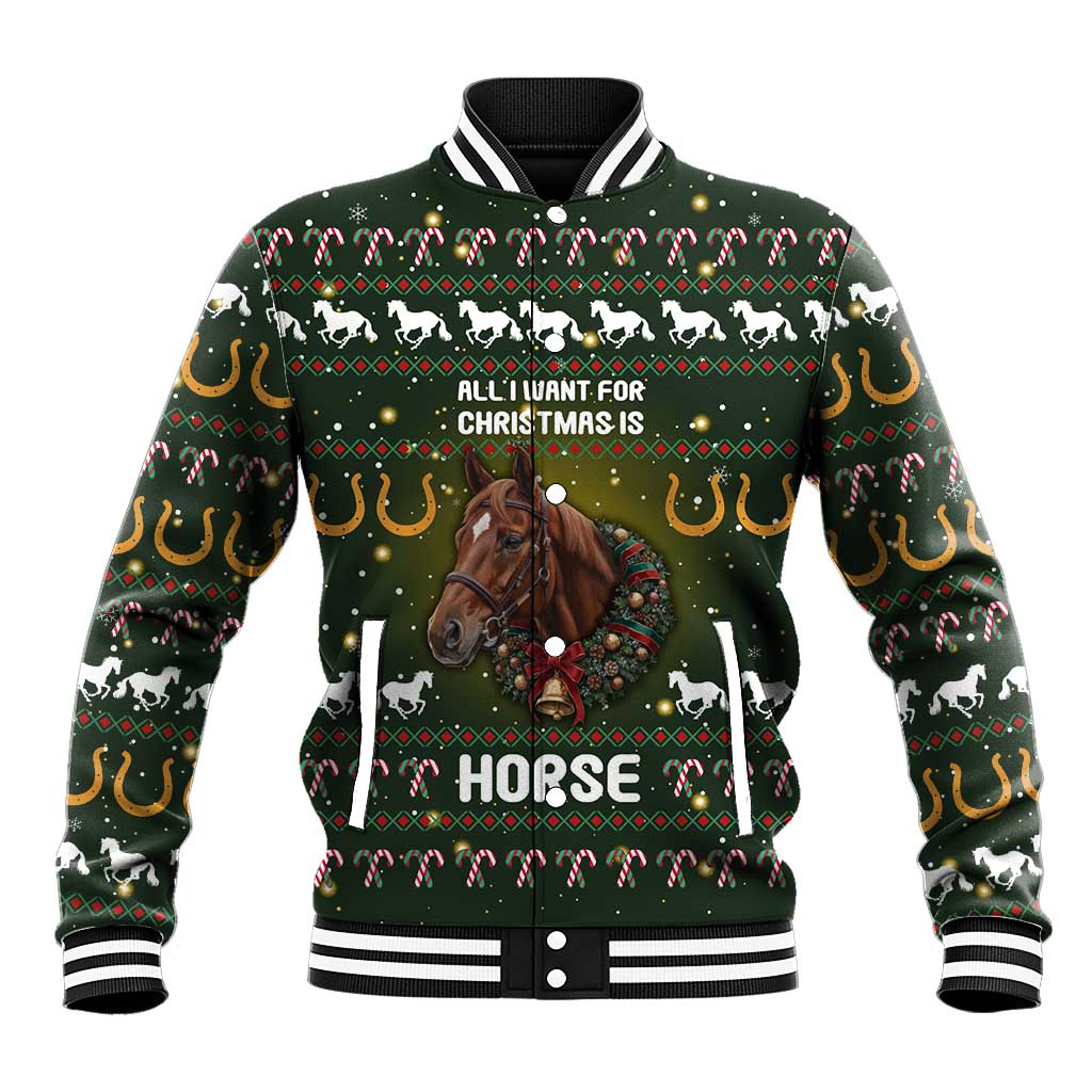 Horse All I Need For Christmas Christmas Baseball Jacket Xmas Holiday Patterns - Wonder Print Shop