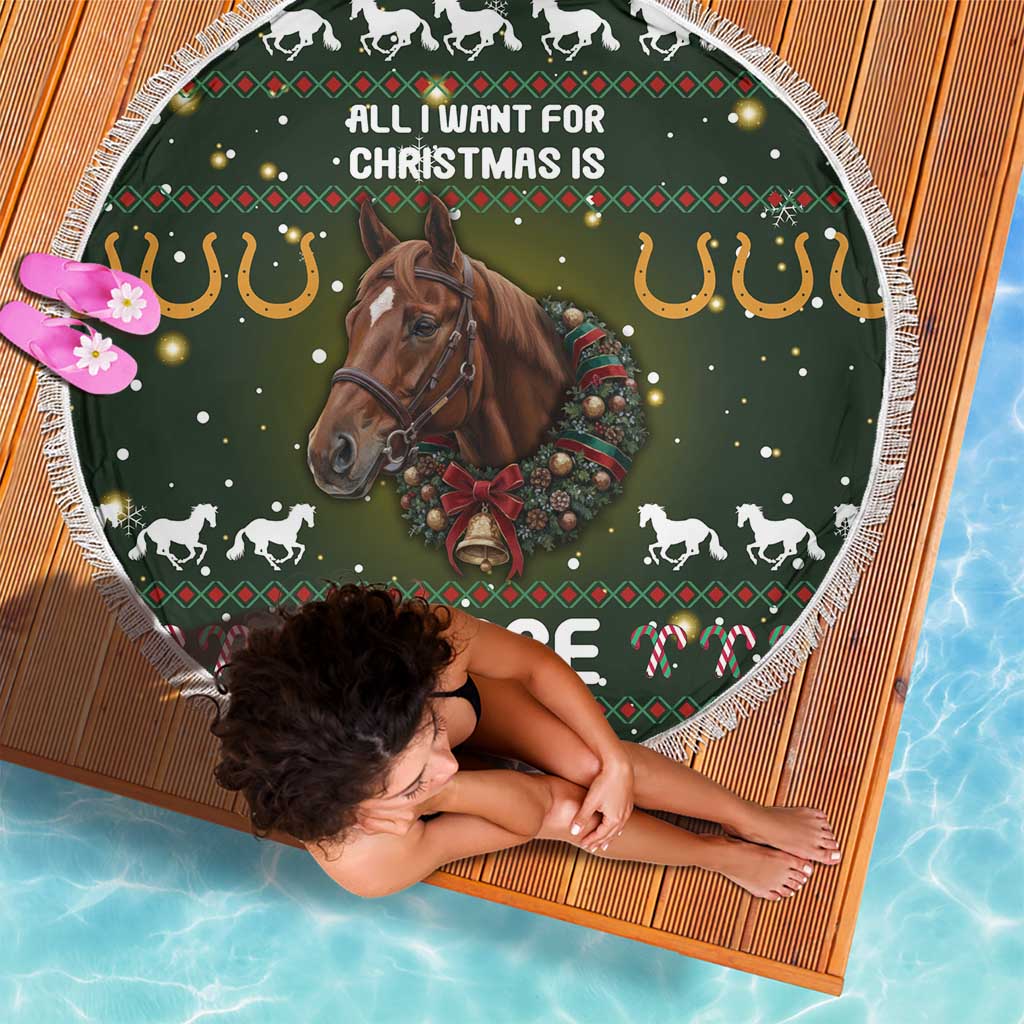 Horse All I Need For Christmas Christmas Beach Blanket Xmas Holiday Patterns - Wonder Print Shop